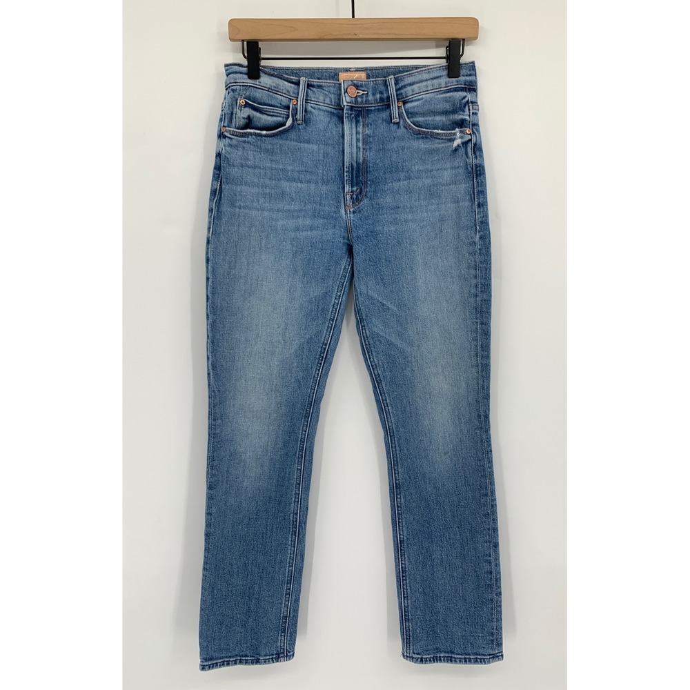Mother Jeans Womens 27 Blue The Mid Rise Dazzler Ankle Distressed Slim Denim